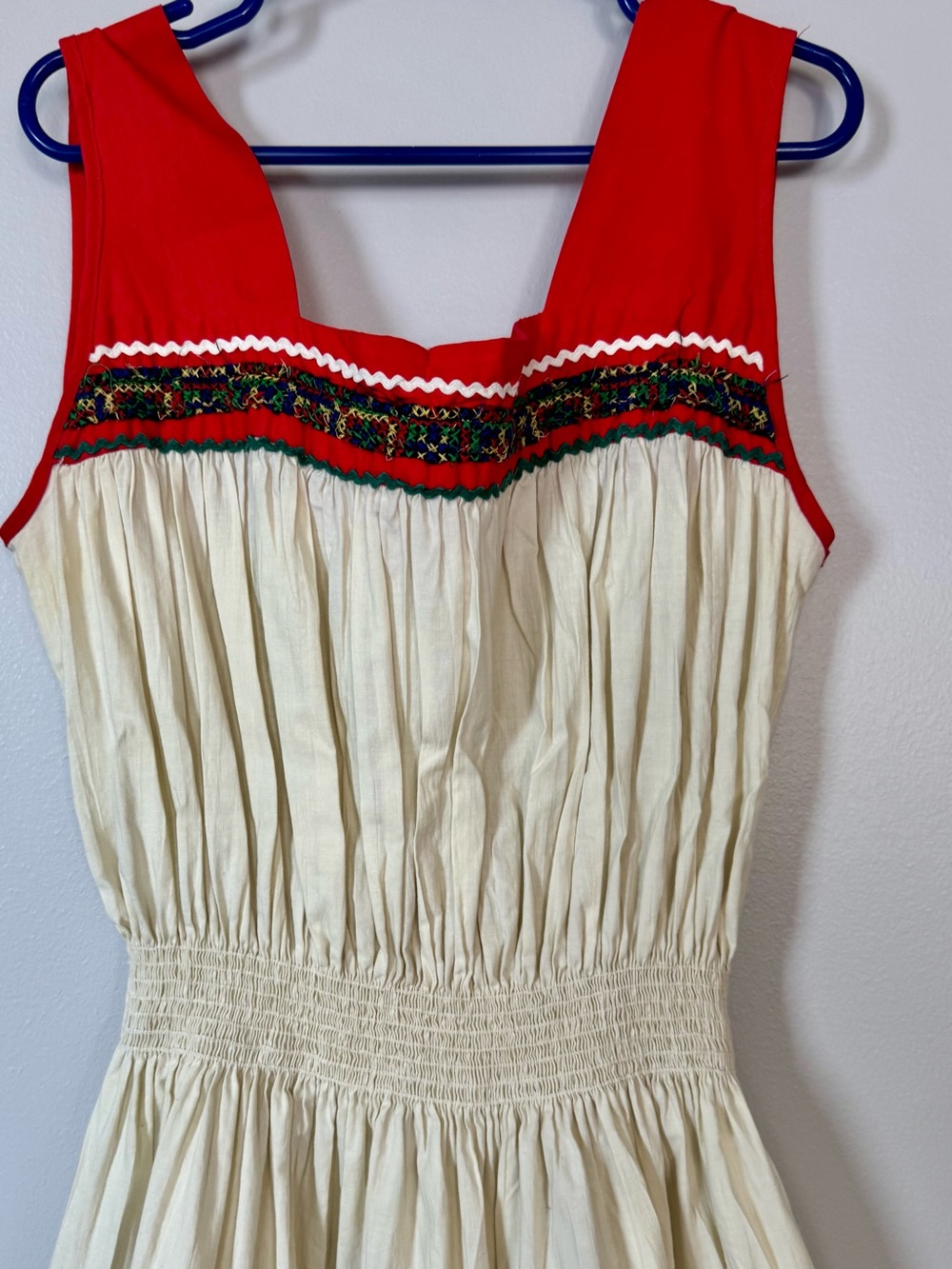 Vintage Homemade 1950’s-1960’s  Red and Cream Tiered Sleeveless Fiesta Dress - Picture 2 of 8